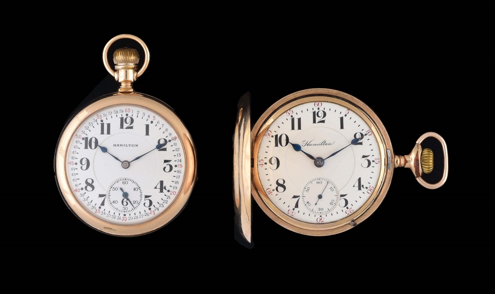 LOT OF 2: HAMILTON GOLD FILLED 927 & 990 POCKET WATCHES.