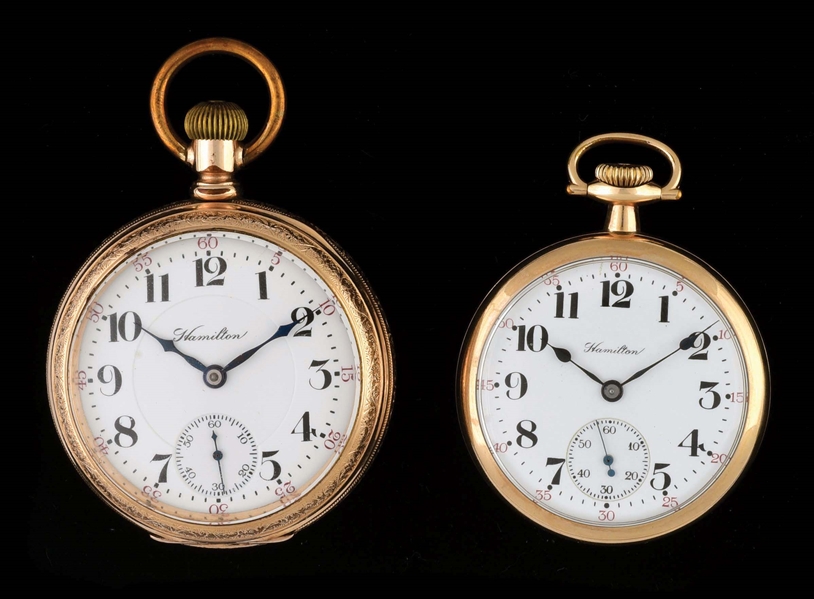 LOT OF 2: HAMILTON GOLD FILLED 944 & 974 O/F POCKET WATCHES.