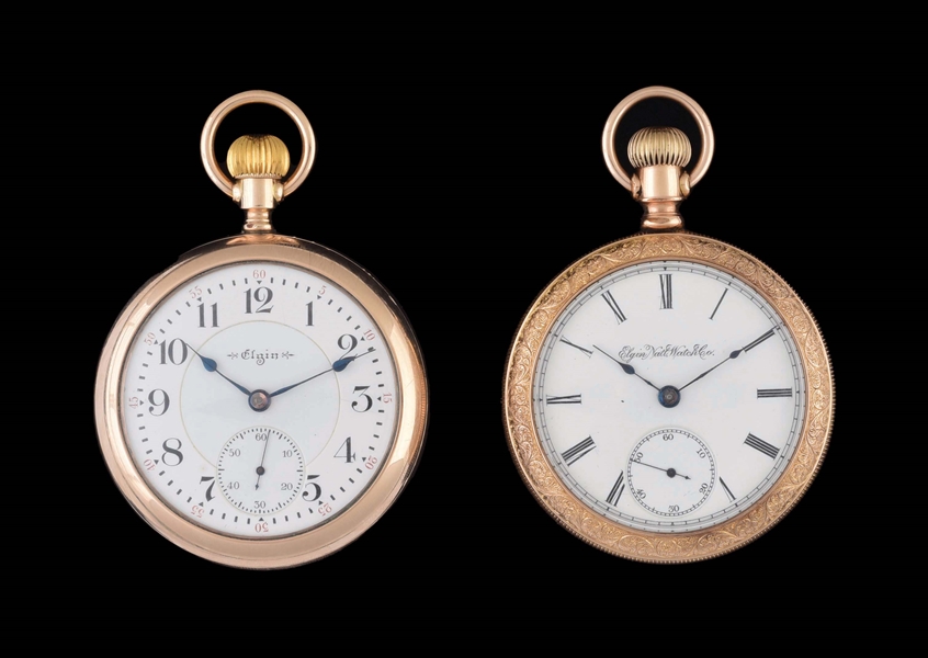 LOT OF 2: ELGIN NATIONAL WATCH CO. GOLD FILLED O/F POCKET WATCHES.