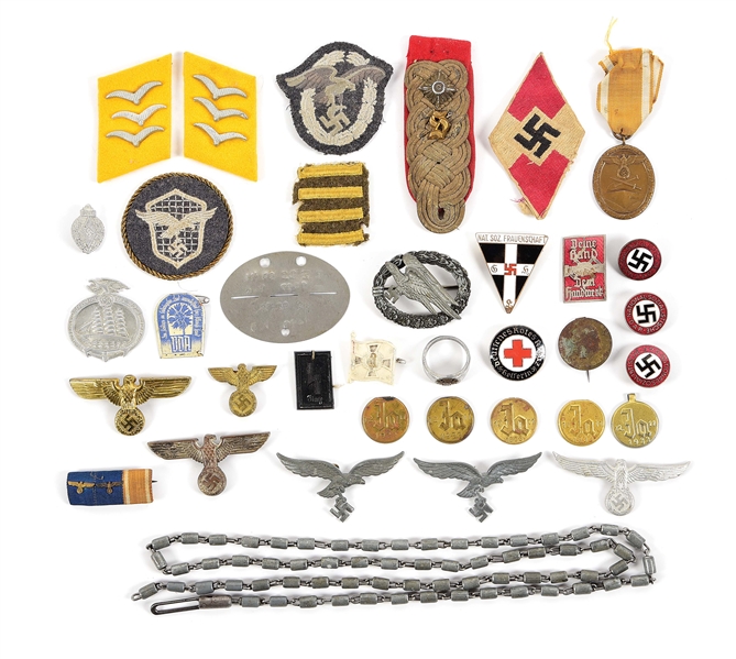 LOT OF VETERAN BRING BACK GERMAN WWII MISCELLANEOUS BADGES, PINS, AND INSIGNIA.