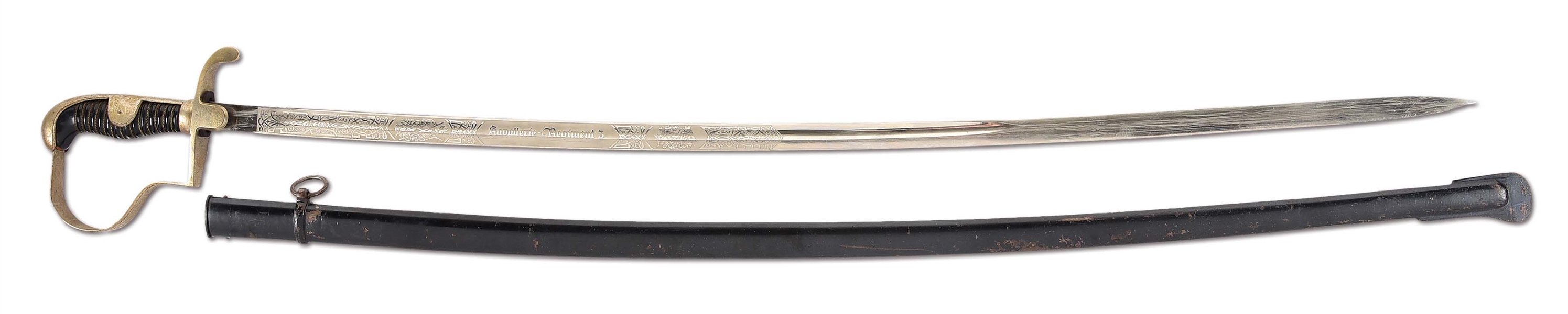 WWI "CAVALRY REGIMENT 3" SWORD  WITH TRIPLE ETCHED BLADE.