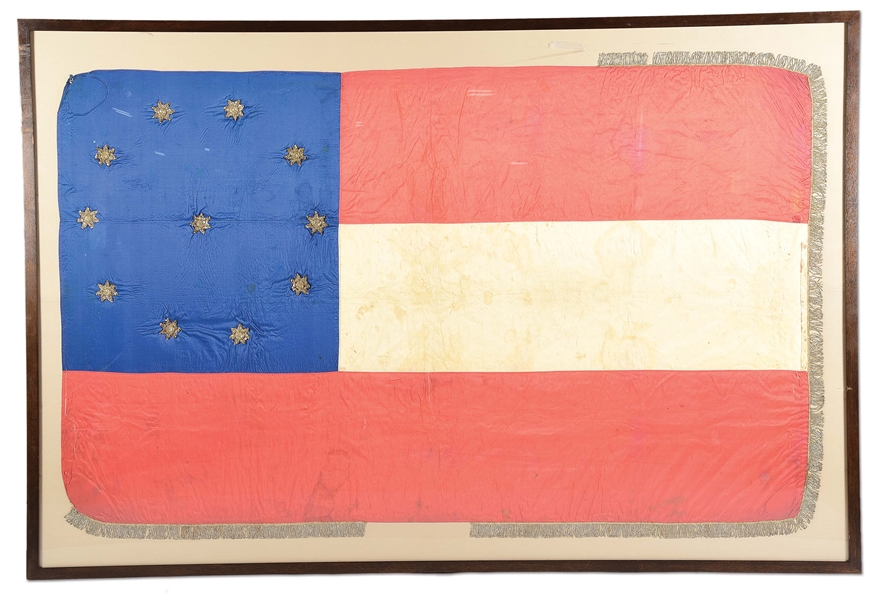 CONFEDERATE FIRST NATIONAL FLAG WITH UNIT DESIGNATION CAPTURED BY CAPT. E. W. THOMPSON 1ST MAINE LIGHT ARTILLERY AT NEW ORLEANS.