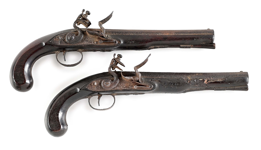 (A) LOT OF 2: PAIR OF RELIC FLINTLOCK PISTOLS FROM THE TUCKER-CHACE HOUSE.