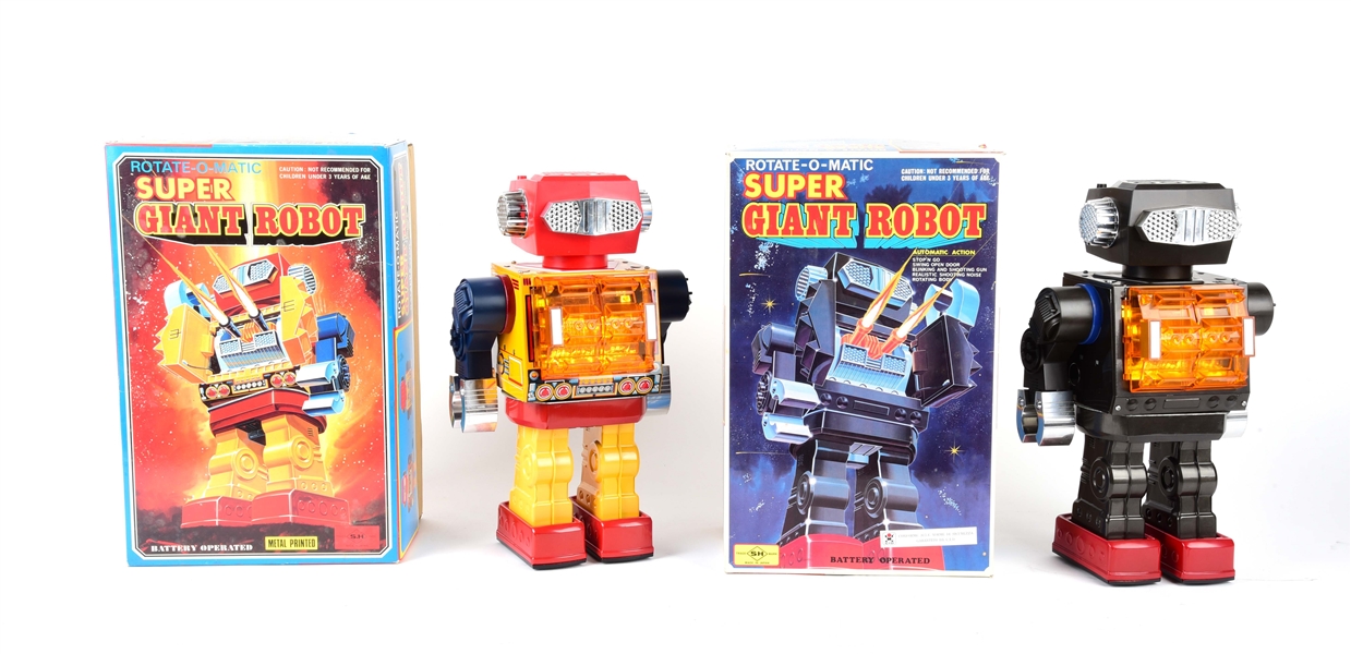 LOT OF 2: METAL AND PLASTIC JAPANESE BATTERY-OPERATED GIANT ROBOTS.