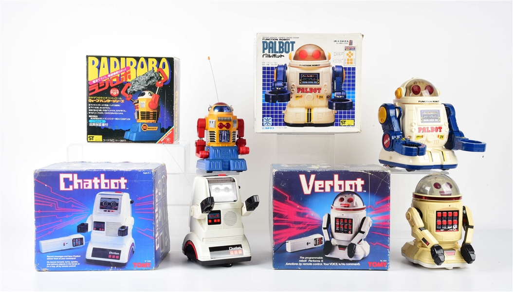 LOT OF 4: JAPANESE ROBOTS IN ORIGINAL BOXES.