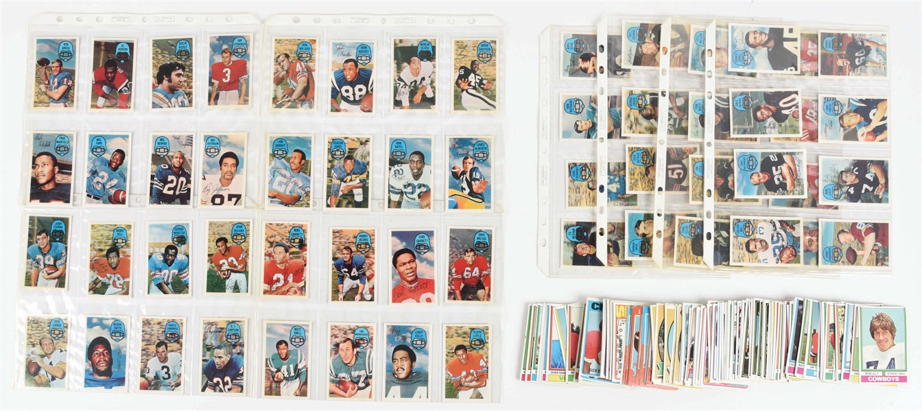 NICE LOT OF OVER 100 1960S FOOTBALL CARDS.