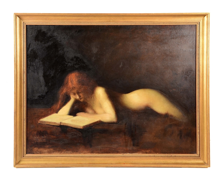 RECLINING NUDE WOMAN OIL ON CANVAS FRAMED PAINTING.