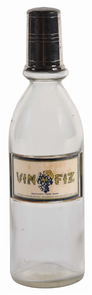 VIN-FIZ LABEL UNDER GLASS SODA FOUNTAIN SYRUP BOTTLE.