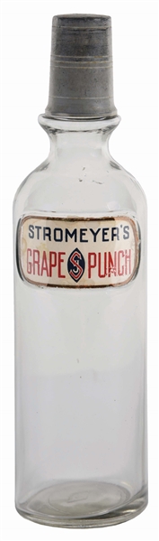 STROMEYERS GRAPE PUNCH LABEL UNDER GLASS SODA FOUNTAIN SYRUP BOTTLE.