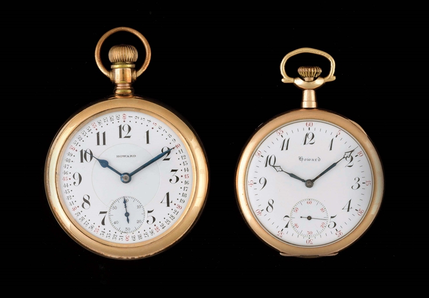 LOT OF 2: E. HOWARD GOLD FILLED O/F POCKET WATCHES.