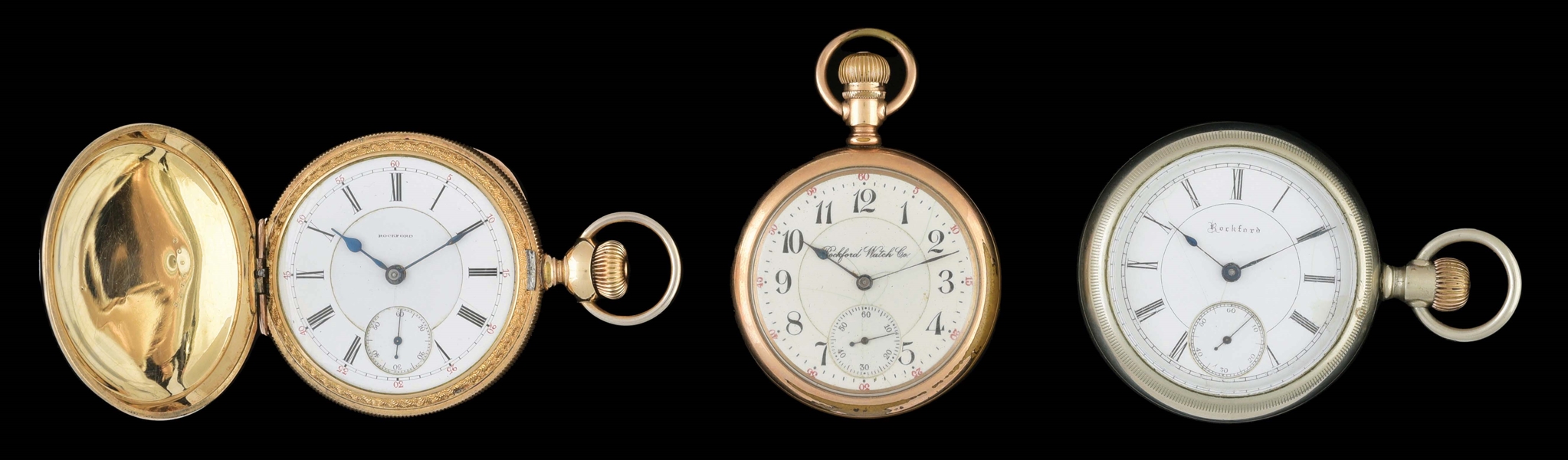 LOT OF 3: ROCKFORD WATCH CO. POCKET WATCHES.