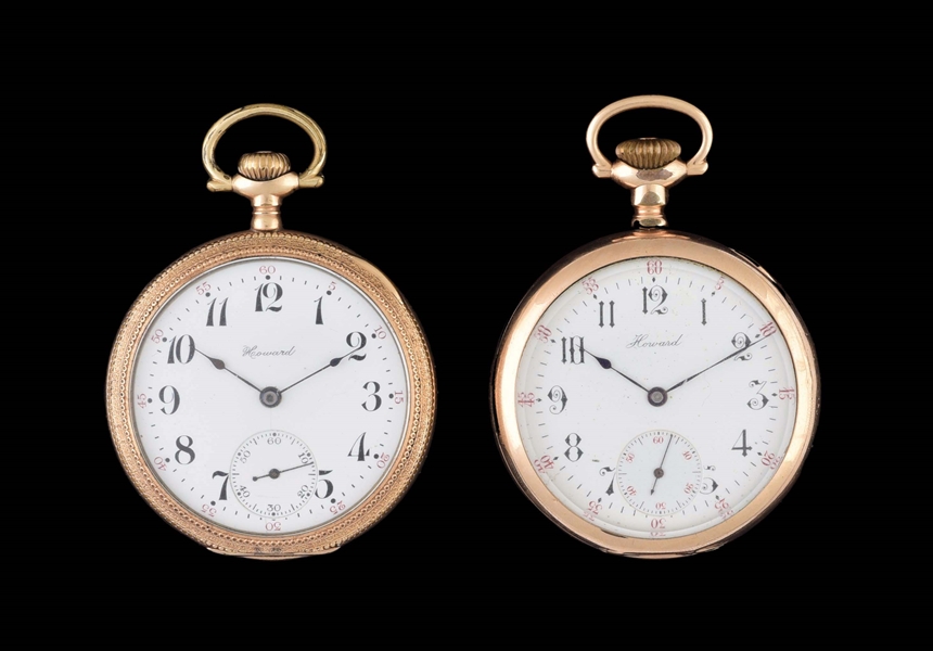 LOT OF 2: E. HOWARD GOLD FILLED O/F POCKET WATCHES.