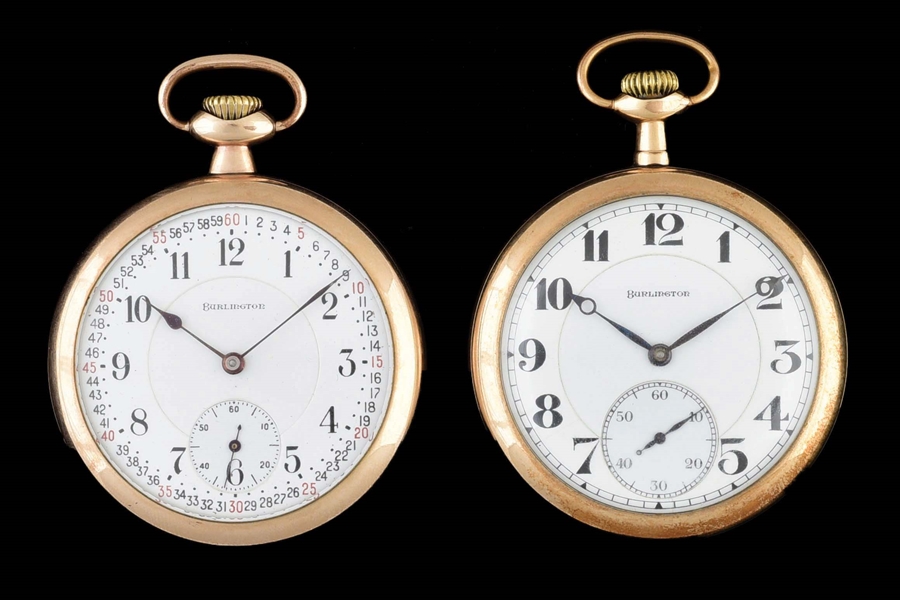 LOT OF 2: BURLINGTON WATCH CO. GOLD FILLED O/F POCKET WATCHES.