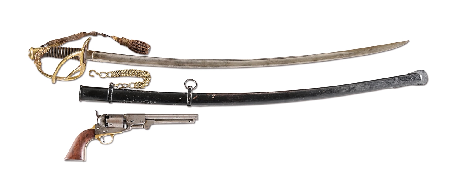 (A) HISTORICALLY SIGNIFICANT CONFEDERATE LEECH & RIGDON REVOLVER AND FRENCH MODEL 1822 HUSSAR’S SABER CARRIED BY LT. COL. HARRY GILMOR, DARING CONFEDERATE CAVALIER AND LEADER OF GILMOR’S RAIDERS.