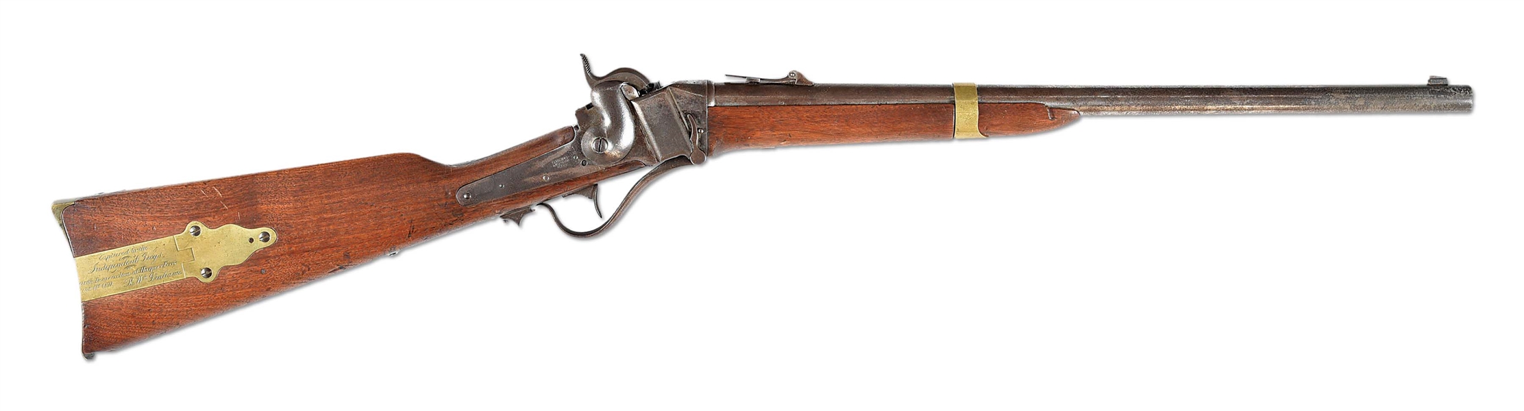 (A) WORLD CLASS SHARPS MODEL 1853 CARBINE TAKEN FROM JOHN BROWN’S ARSENAL AT THE RAID ON HARPERS FERRY BY THE INDEPENDENT GREYS WITH EXCEPTIONAL CAPTURE INSCRIPTION.
