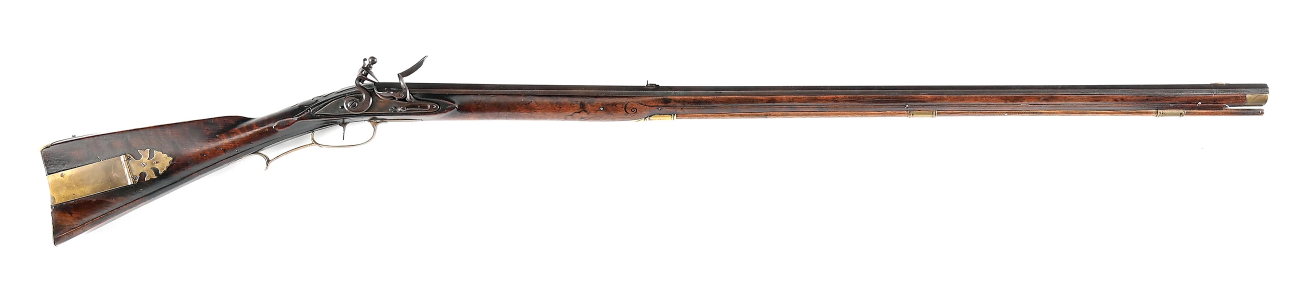 (A) FINE INCISE CARVED FLINTLOCK KENTUCKY RIFLE ATTRIBUTED TO GEORGE SCHROYER SENIOR.