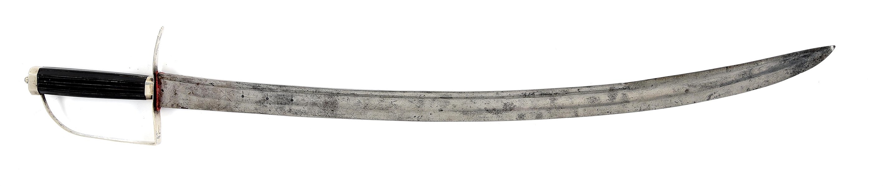 EARLY 19TH CENTURY JOHN LYNCH HALLMARKED SILVER HILTED SABER.
