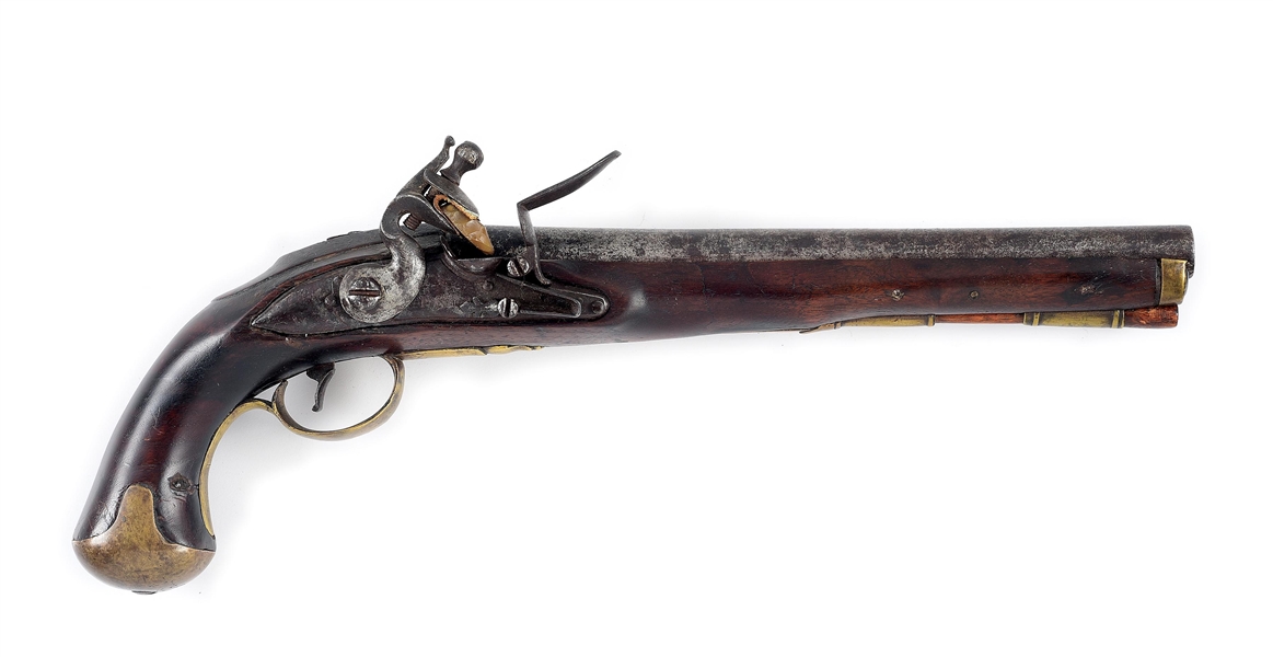 (A) AMERICAN FLINTLOCK PISTOL WITH LOCK STAMPED "PK", ATTRIBUTED TO PETER KEENER SR, PATTERNED AFTER THE 1759 BRITISH ELLIOT LIGHT DRAGOON PISTOL.