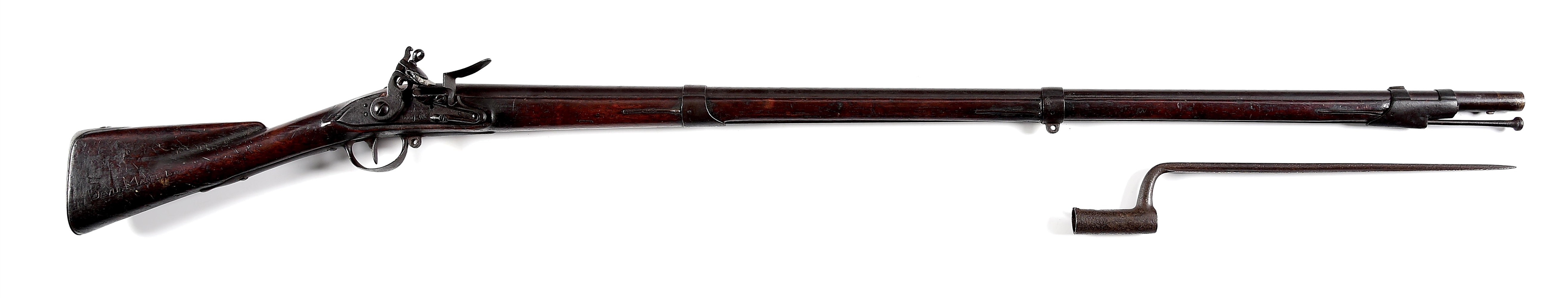 (A) FRENCH MODEL 1766/68 MAUBEUGE MUSKET WITH STATE OF MARYLAND PROPERTY BRAND AND CARVED IDENTIFICATION TO DAVID MANTZ.