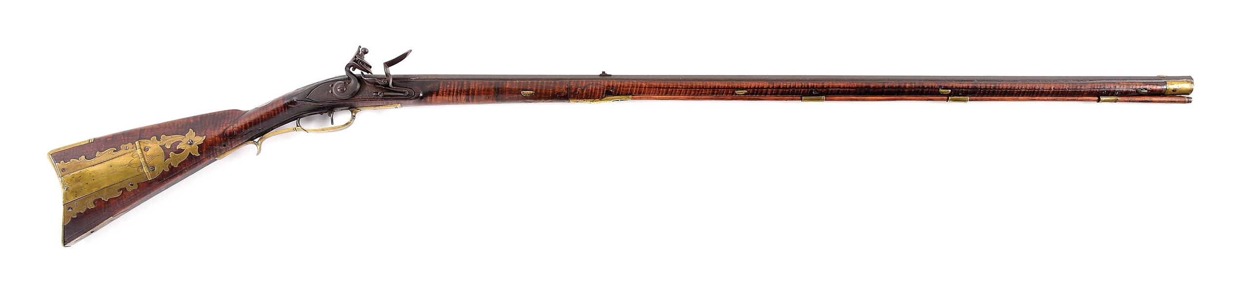 (A) RAISED CARVED FLINTLOCK KENTUCKY RIFLE SIGNED J. METZGER, EX. JOE KINDIG, PICTURED AS NO. 215