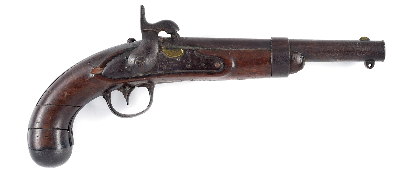 (A) "STH MOUNTAIN" INSCRIBED MODEL 1836 WATERS PISTOL CONVERTED TO PERCUSSION.