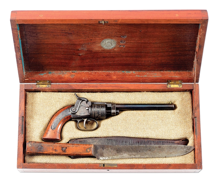 (A) HIGH CONDITION MASSACHUSETTS ARMS COMPANY BELT REVOLVER AND KNIFE IN CASE ATTRIBUTED TO JOHN BROWN RAID ON HARPERS FERRY.