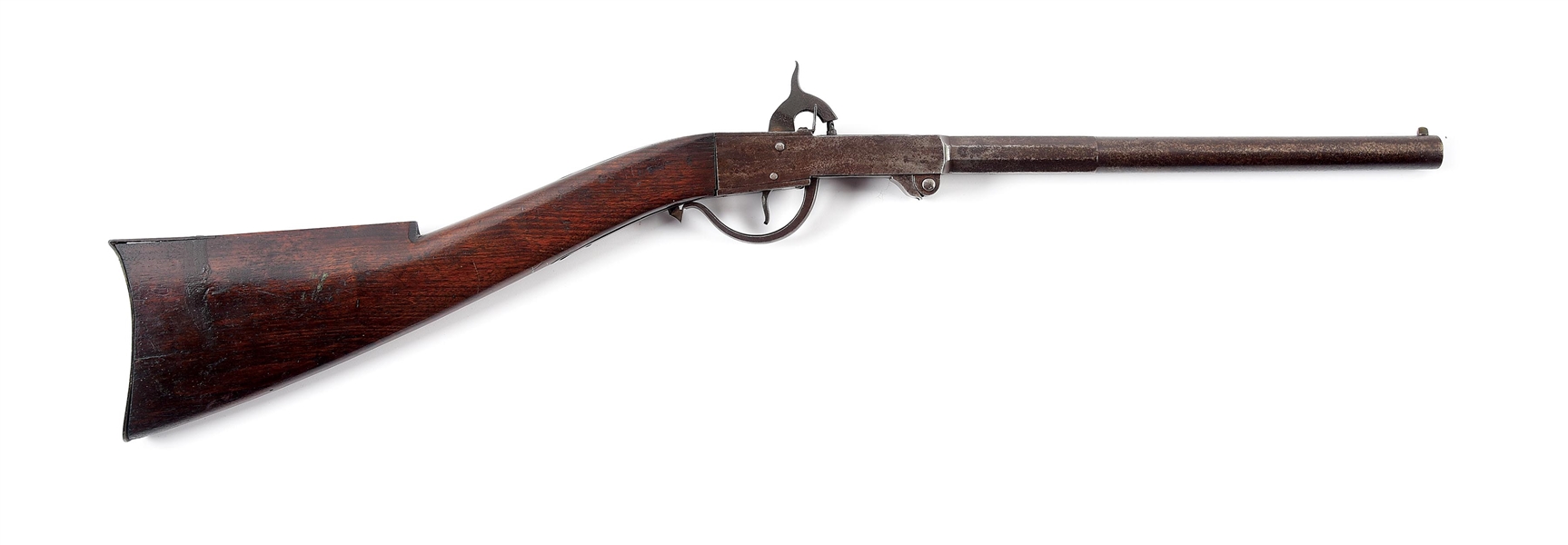 (A) JOHN RIDER PERCUSSION CARBINE WITH NAME INSCRIBED UNDER THE BUTTPLATE.