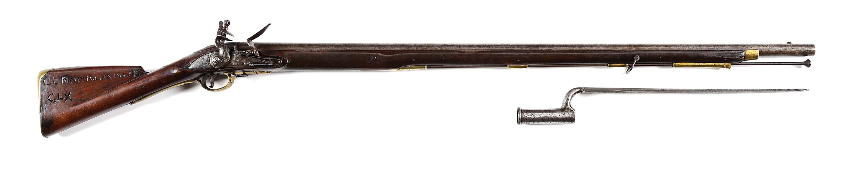 (A) BRITISH PATTERN 1779-S SHORT LAND MUSKET WITH CANADIAN BRAND AND BAYONET.