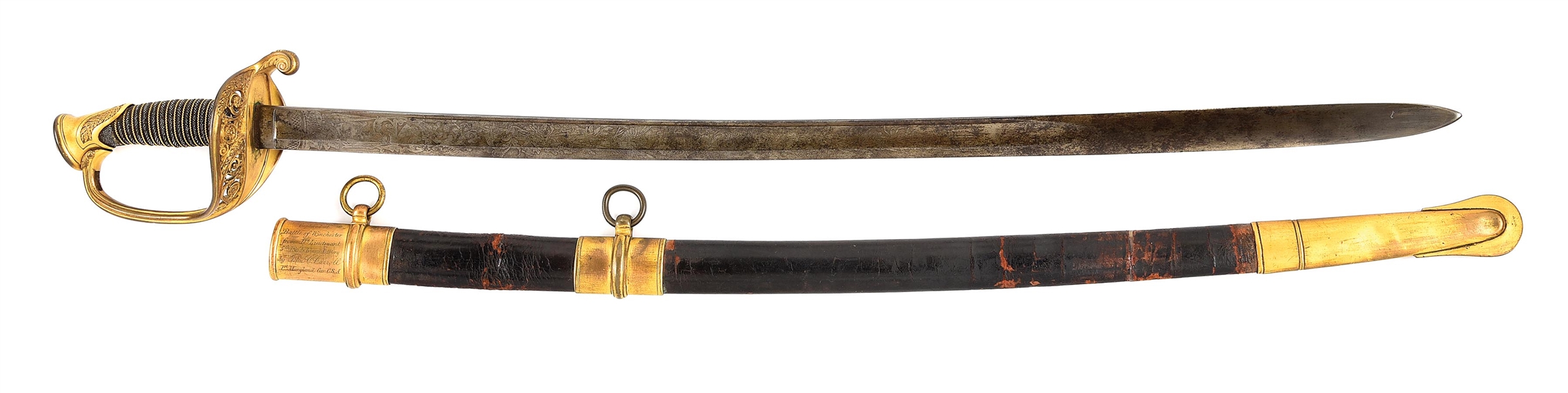US M1850 FOOT OFFICERS SWORD CAPTURED AT BATTLE OF WINCHESTER BY JOHN C. CARROLL 1ST MARYLAND CAVALRY, CSA.