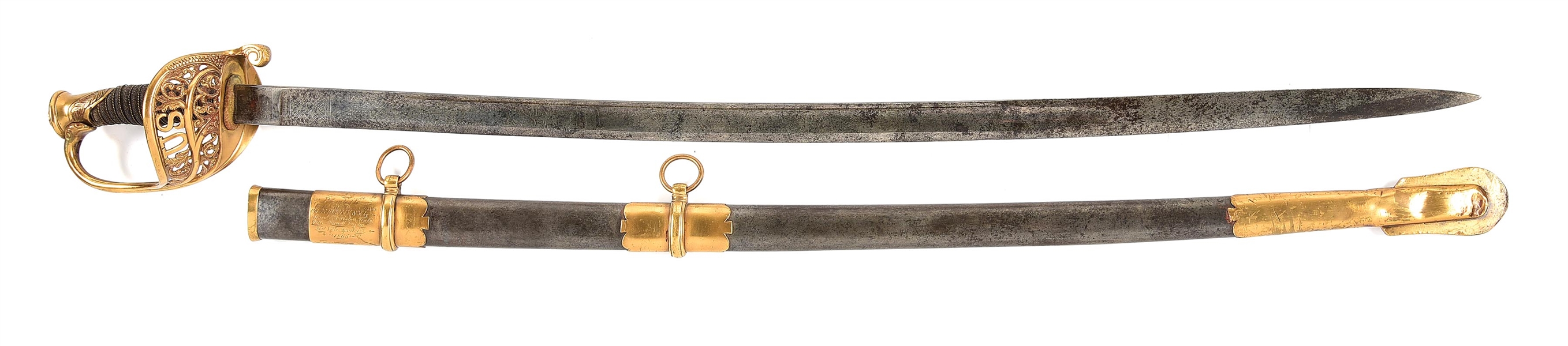 PRESENTATION GRADE MODEL 1850 STAFF AND FIELD OFFICER’S SWORD PRESENTED TO CAPTAIN STEPHEN H. BOGARDUS JR., TOOK MILLER’S CORNFIELD, WIA AT ANTIETAM WITH THE PURNELL LEGION.