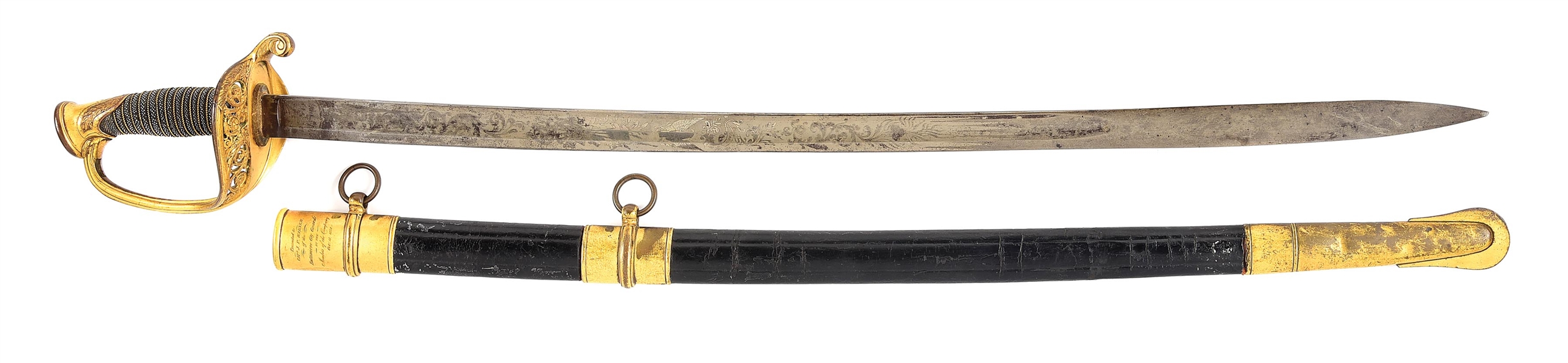 AMES PRESENTATION GRADE M1850 SWORD OF CAPTAIN JOSEPH P. WARNER, COMMANDER OF THE BALTIMORE CITY GUARD AGAINST JOHN BROWN AT HARPERS FERRY, UNION OFFICER IN THE CIVIL WAR.