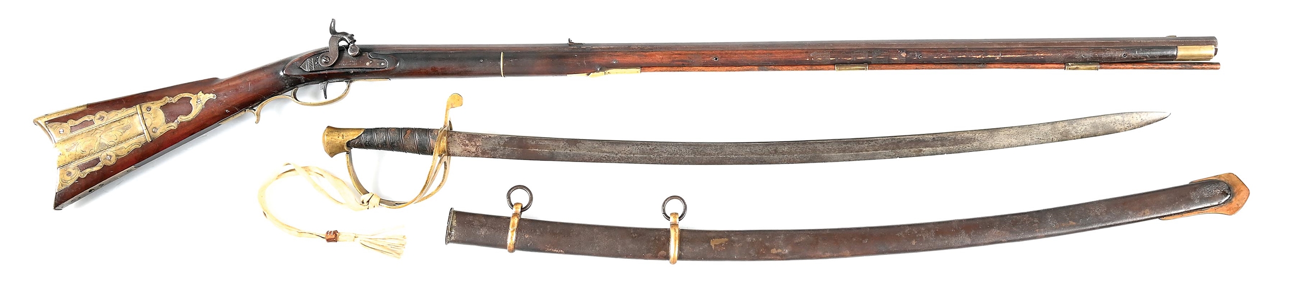 (A) KENTUCKY RIFLE AND HEAVY CAVALRY SABER CARRIED BY CAPTAIN WARNER GRIFFITH WELSH 7TH VA CAVALRY, 12TH VA CAVALRY, AND 1ST MD CAVALRY, ESCAPED FORT MCHENRY. 