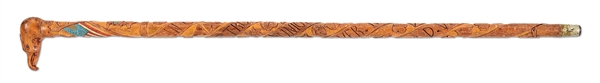 ORNATE CIVIL WAR EAGLE HEAD SOUVENIR CANE DECORATED WITH CARVED CORPS BADGES.