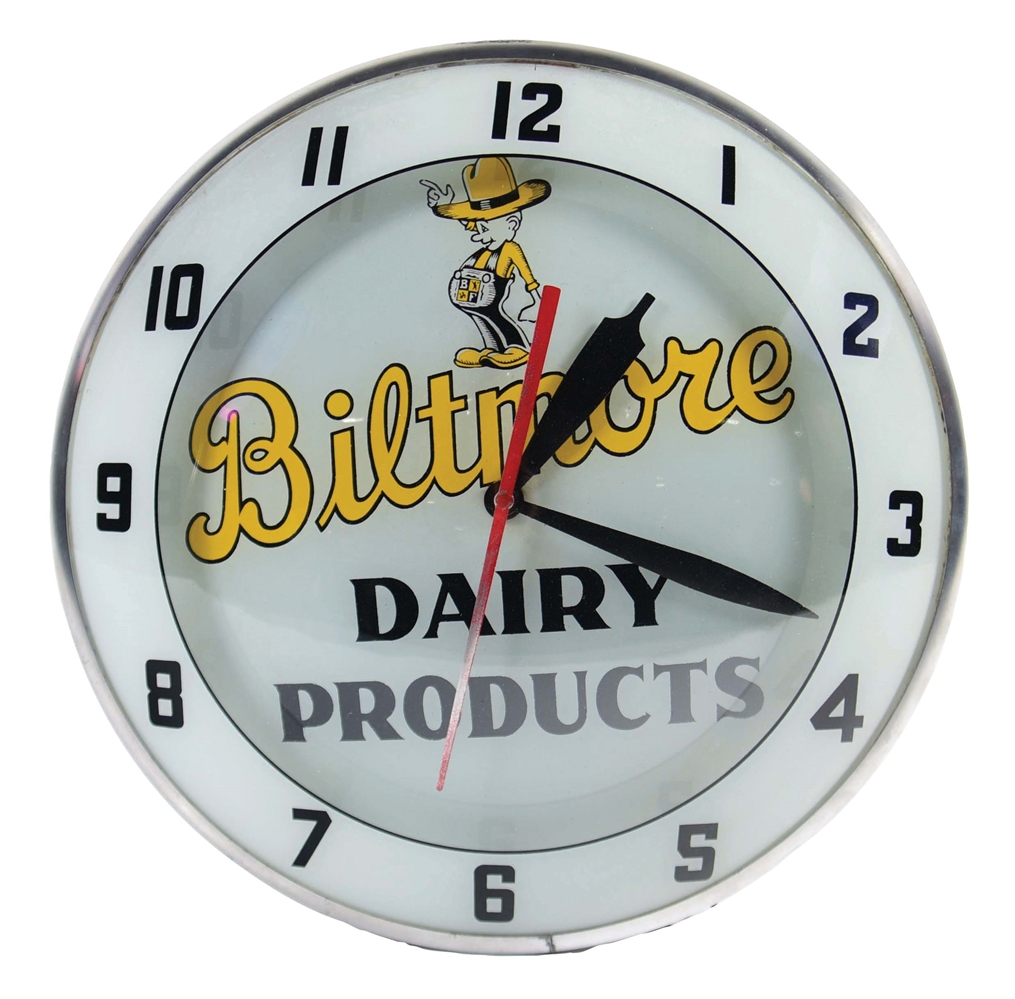 BILTMORE DAIRY PRODUCTS DOUBLE BUBBLE LIGHT ADVERTISING PRODUCTS CLOCK.