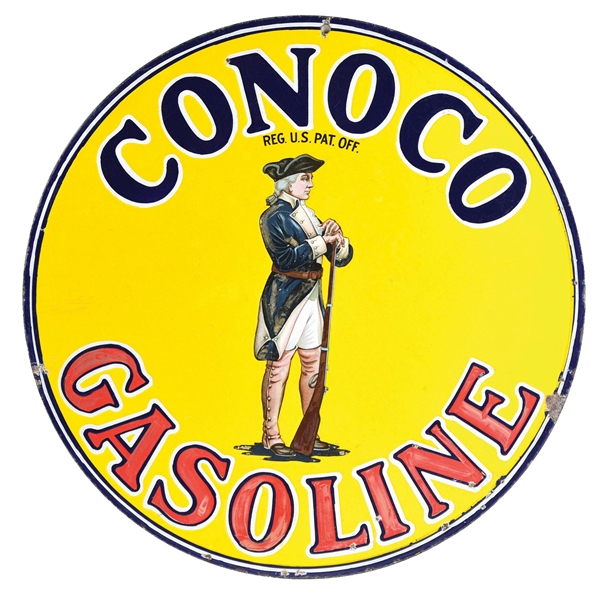 CONOCO GASOLINE PORCELAIN SIGN W/ MINUTEMAN GRAPHIC. 