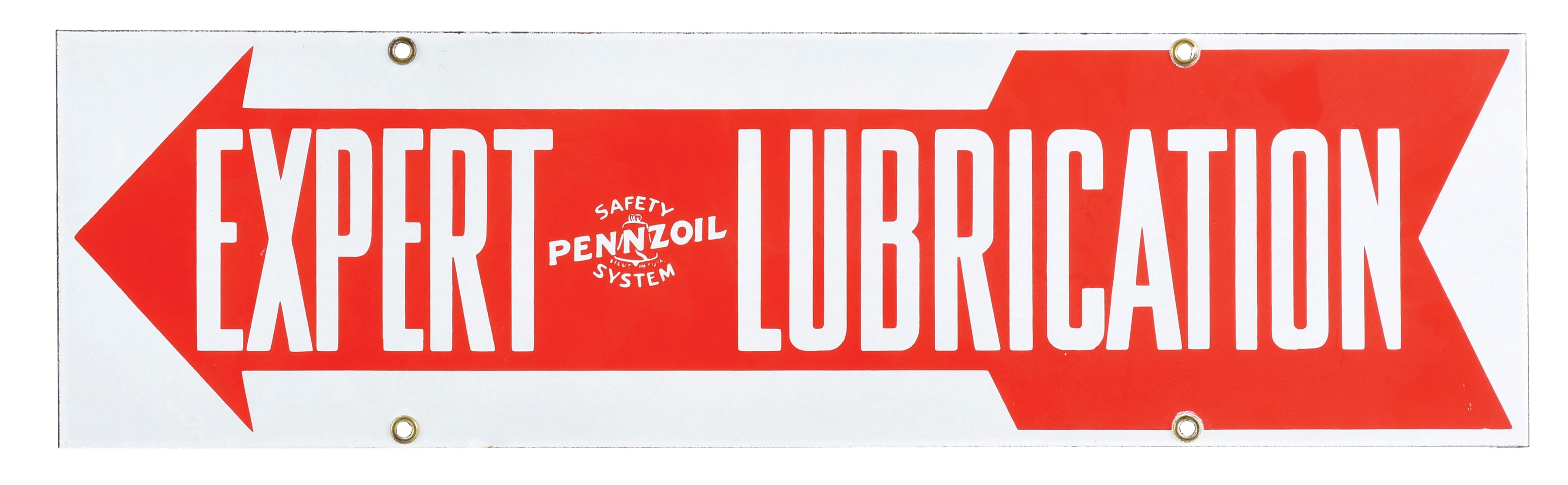 OUTSTANDING PENNZOIL EXPERT LUBRICATION PORCELAIN SIGN W/ ARROW GRAPHIC. 