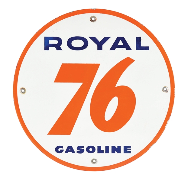 UNION ROYAL 76 GASOLINE PORCELAIN PUMP PLATE SIGN. 