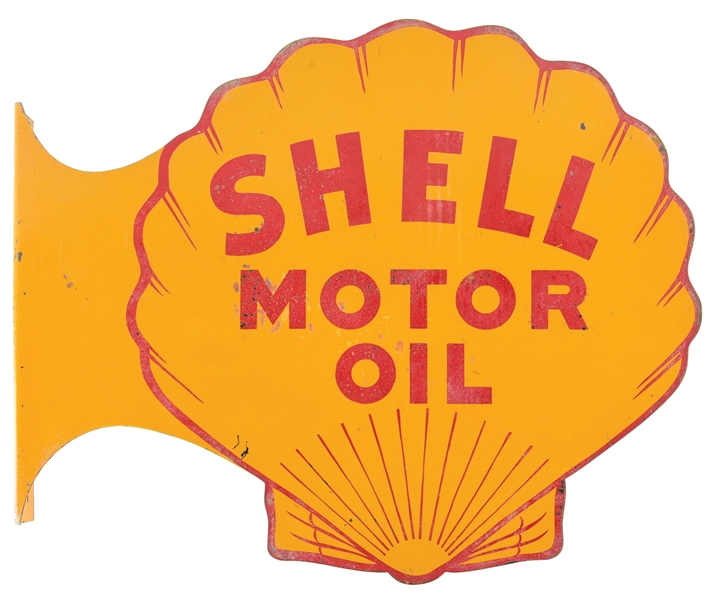 SHELL MOTOR OIL TIN SERVICE STATION FLANGE SIGN. 