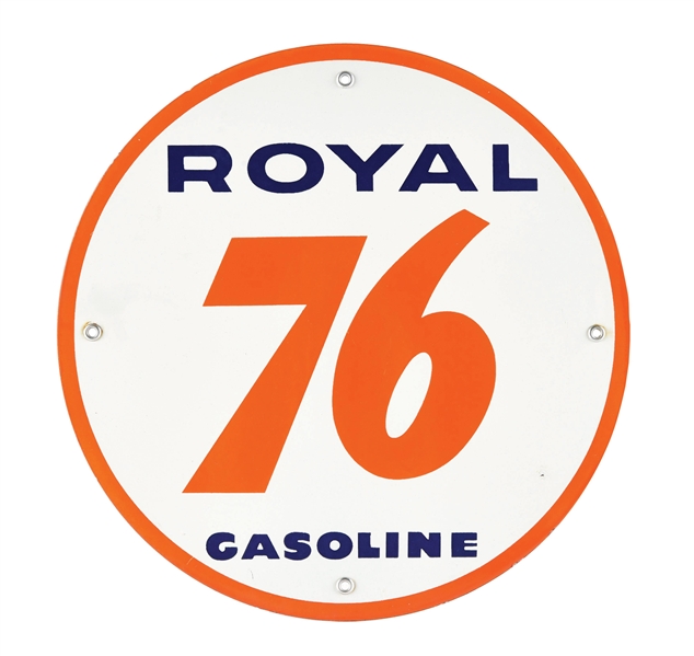 UNION ROYAL 76 GASOLINE PORCELAIN PUMP PLATE SIGN. 