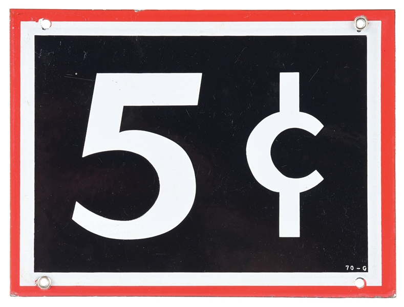 GRAPETTE SODA POP "5¢" PORCELAIN SIGN.