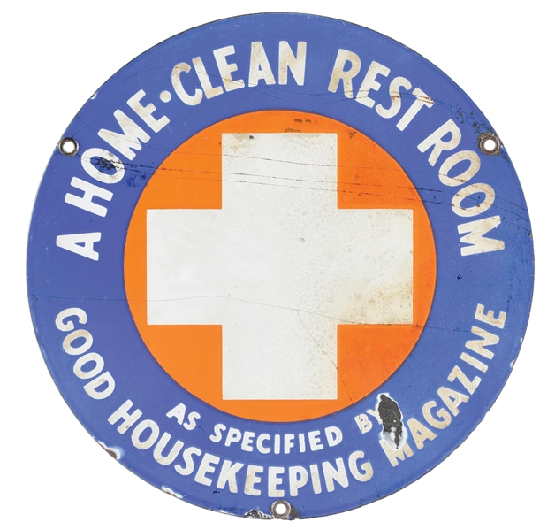 SHELL GASOLINE SERVICE STATION "HOME CLEAN REST ROOM" PORCELAIN SIGN. 