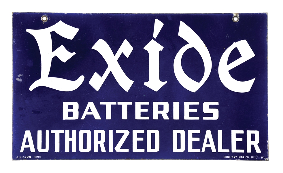 EXIDE BATTERIES AUTHORIZED DEALER PORCELAIN SIGN.