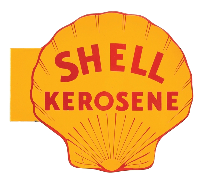 RARE & OUTSTANDING SHELL KEROSENE PORCELAIN SERVICE STATION FLANGE SIGN. 