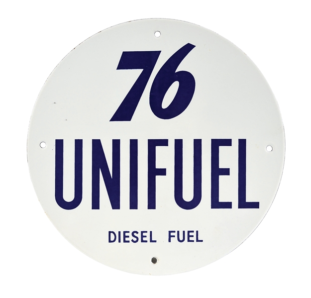 UNION 76 UNIFUEL DIESEL FUEL PORCELAIN PUMP PLATE SIGN.