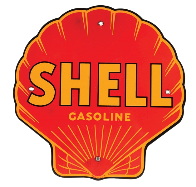 SHELL GASOLINE PORCELAIN PUMP PLATE SIGN. 