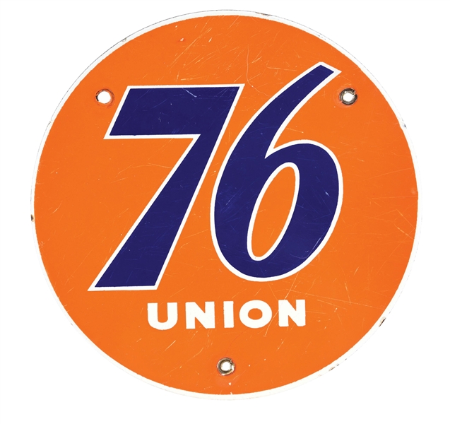 UNION 76 GASOLINE & MOTOR OIL PORCELAIN DELIVERY TRUCK DOOR SIGN. 