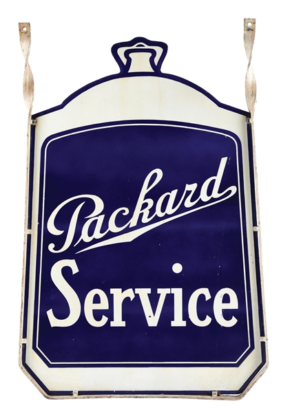 PACKARD SERVICE PORCELAIN RADIATOR SIGN W/ ORIGINAL IRON HANGER. 