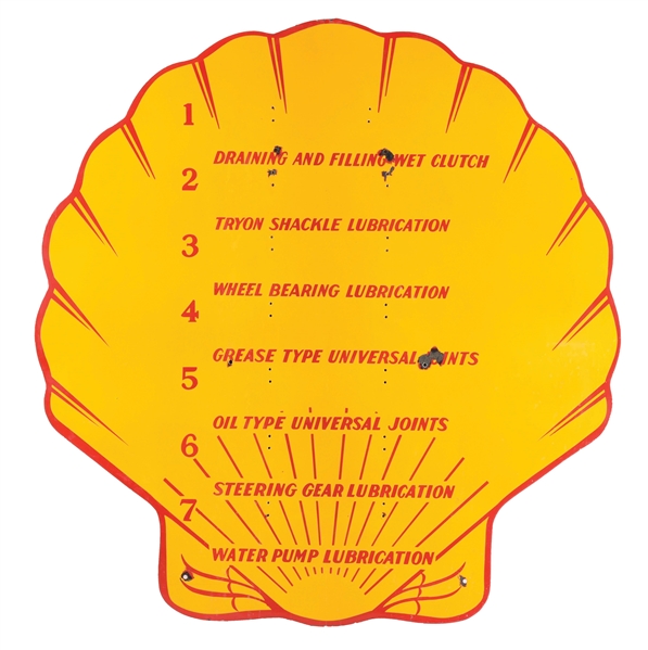 VERY RARE SHELL SERVICE STATION PORCELAIN LUBRICATION GUN RACK DISPLAY SIGN. 