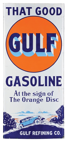 THAT GOOD GULF GASOLINE PORCELAIN LIGHTHOUSE SIGN. 