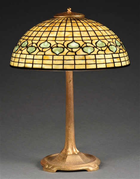TIFFANY STUDIOS GOLD LEADED GLASS ACORN LAMP.